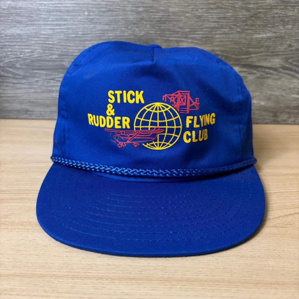 Vintage Stick & Rudder Flying Club‎ Hat Cap Strap Back Blue Trucker Planes